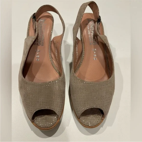 Mephisto tan sling back open toe stacked block heel metallic dots womens 8 1/2 - Picture 5 of 14